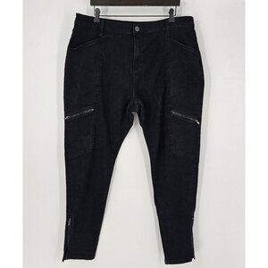City Chic Womens Sz 20 Black Straight Leg Stretch Jeans High-Rise Zip Pocket/Hem